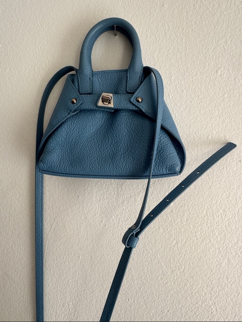 Akris Blue Pebbled Leather Top-Handle Crossbody Bag